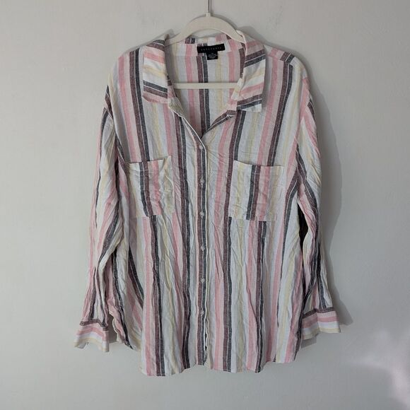 Sanctuary Linen Blend Striped button Down Lagenlook Shirt 3XL - Picture 1 of 5
